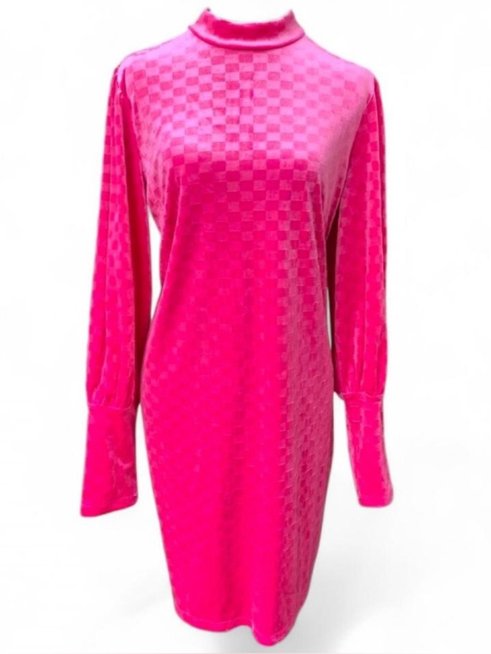 Retro Pink Velvet Long Sleeve Mock Neck Mini Dress